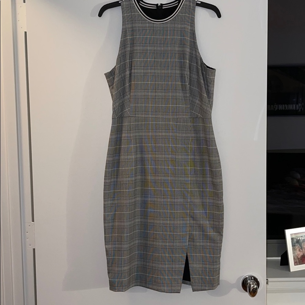 Grey, midi length, office dress